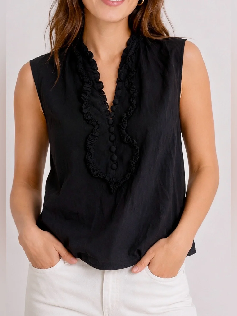 Tory Burch 100% Silk Ruffle Sleeveless Blouse